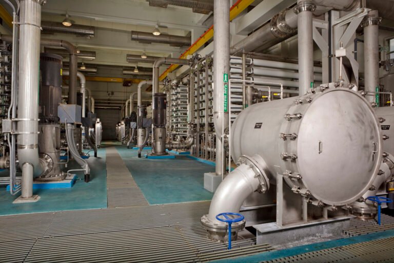 The interior of a reverse osmosis water purification plant.